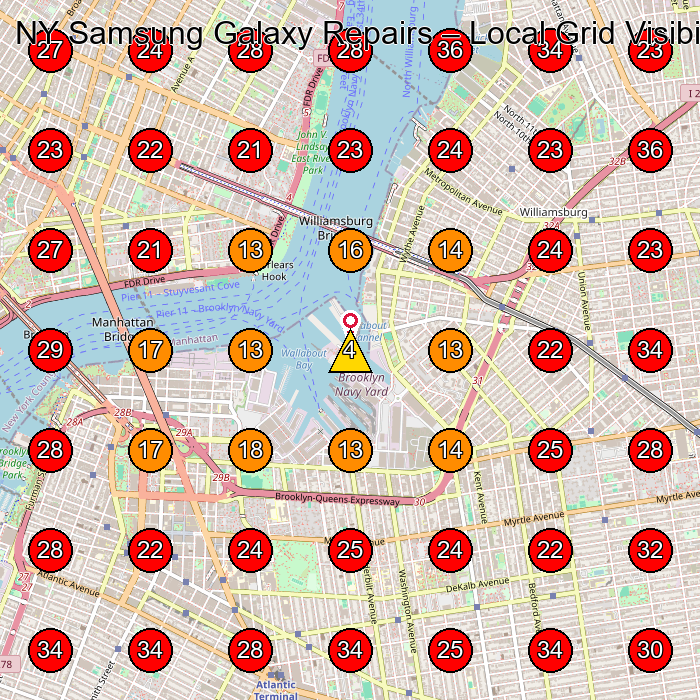 NY Samsung Galaxy Repairs GeoGrid visibility map for Electronics Repair Shop in Brooklyn